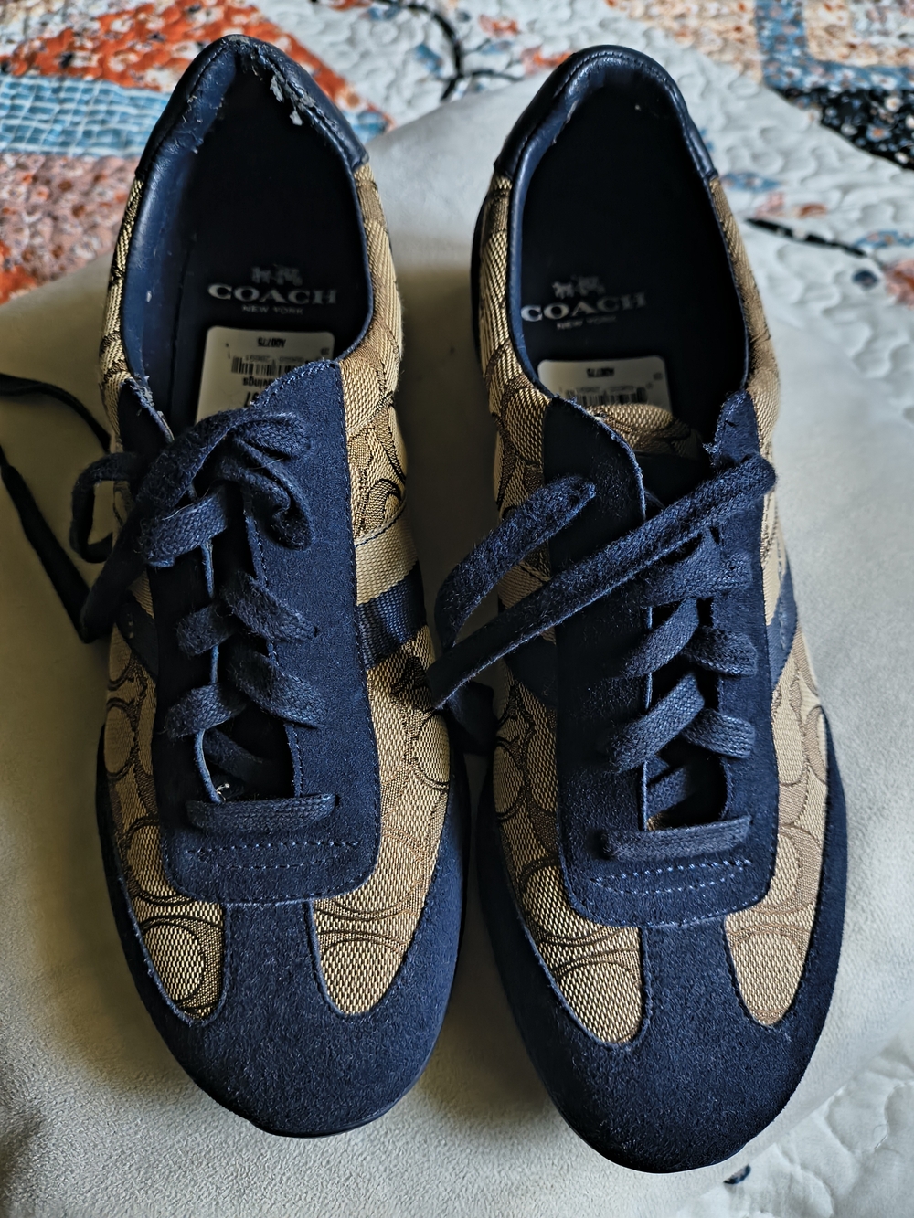 COACH Men’s Navy and Tan Logo Sneakers